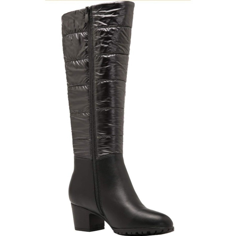 GLOBALWIN NIB Black Winter Knee High Puffer Mid Block Heel Boots Size 7 NEW